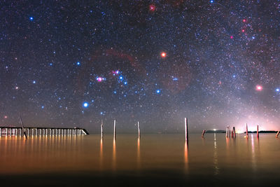 Scenic view of sea against sky at night