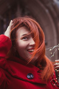 Close up emotional woman with glowing lights outdoors portrait picture