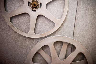 Directly above view of film reels on table