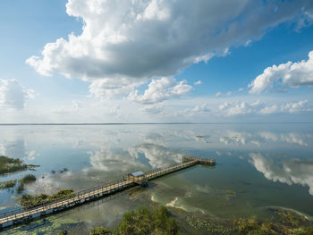 Aerial view of bridge over river against sky