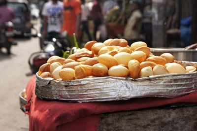 Close-up of pani puri at food stall