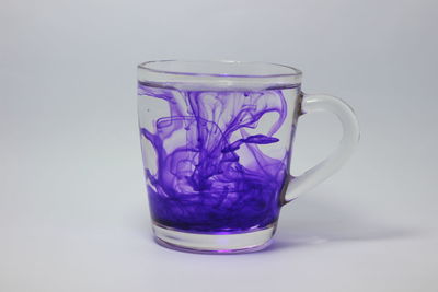 Close-up of glass of water against white background