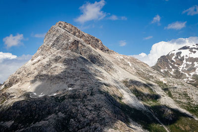 Low angle view of snowcapped mountain against sky