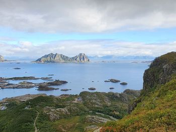 Scenic view of sea against sky from high altitude