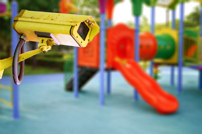 Close-up of playground against blurred background