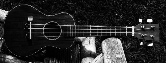 Panoramic view of guitar on field