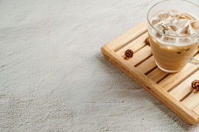 High angle view of coffee on table