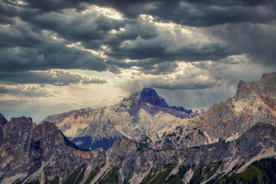 Panoramic view of mountains against cloudy sky