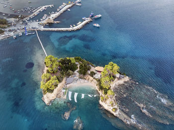 High angle view of boats in sea