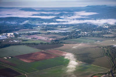 High angle view of agricultural field against sky