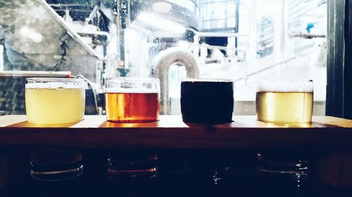 Close-up of beer glass on table