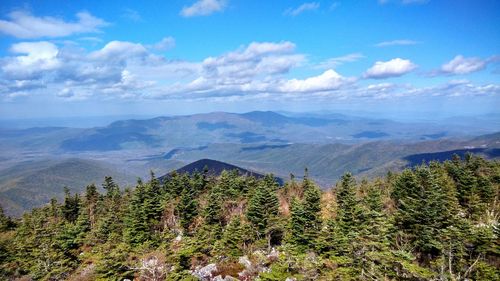 Scenic view of mountains against cloudy sky