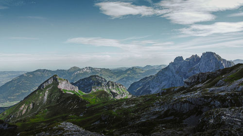 Scenic view of mountains against sky drone shot