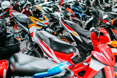 Close-up of bike parked in row