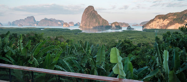 Panoramic view of landscape and mountains against sky