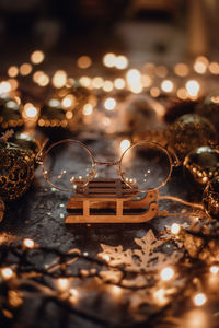 Merry christmas cottage core, vintage preparations - ornaments, glasses, christmas tree lights