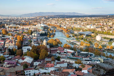 High angle view of townscape against sky