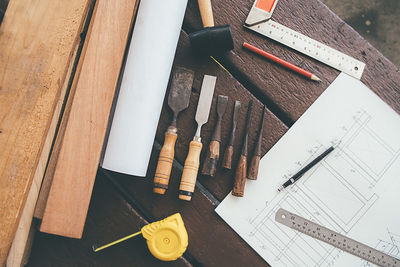 High angle view of pencil on table