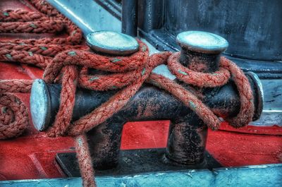 Close-up of rope tied up on sailboat