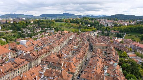 High angle view of townscape against sky