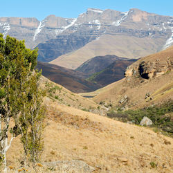 Scenic view of landscape and mountains against sky