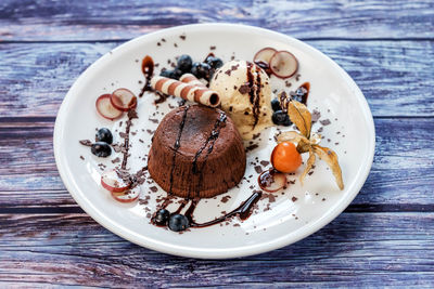 Close-up of ice cream in plate on table