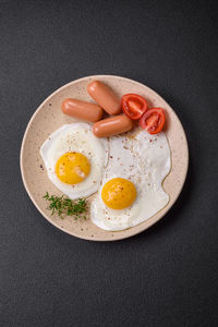 High angle view of food in plate on table