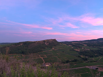 Scenic view of field against sky during sunset