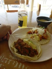 Close-up of served food on table