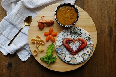 High angle view of breakfast on table