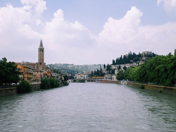 River amidst buildings against sky in city