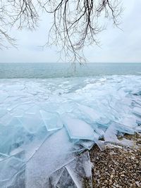 Scenic view of sea against sky during winter