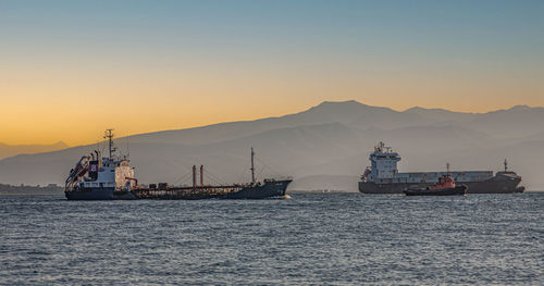 Cargo ship on kamchatka peninsula in avacha bay