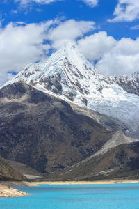 Scenic view of snowcapped mountains against sky