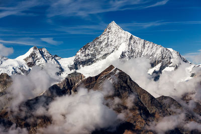 Panoramic view of snowcapped mountains against sky