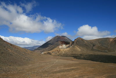 Scenic view of mountains against blue sky