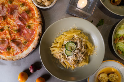 High angle view of food on table