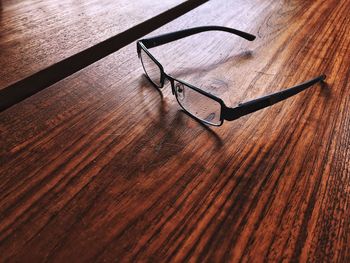 High angle view of eyeglasses on table