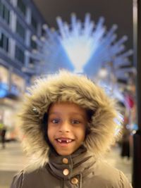 Portrait of smiling woman in winter