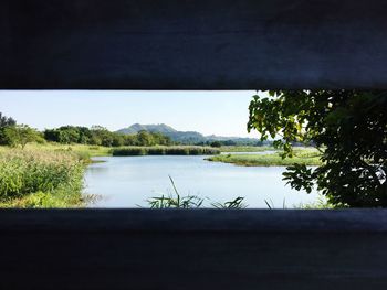 Scenic view of lake against clear sky