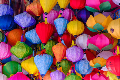 Full frame shot of multi colored lanterns hanging in market