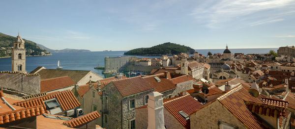 High angle view of buildings in city