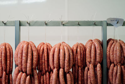 Row of sausages at the local butcher shop