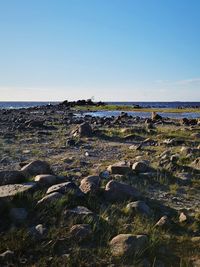 Scenic view of sea against clear sky