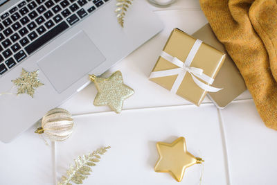 High angle view of christmas decoration on table