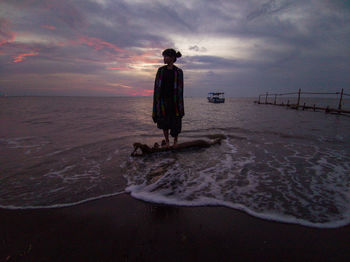 Full length rear view of man on beach