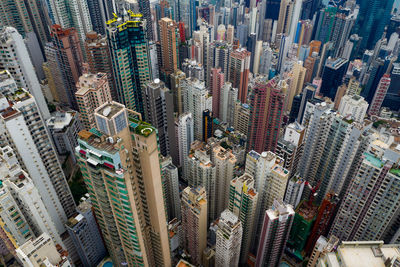 High angle view of modern buildings in city