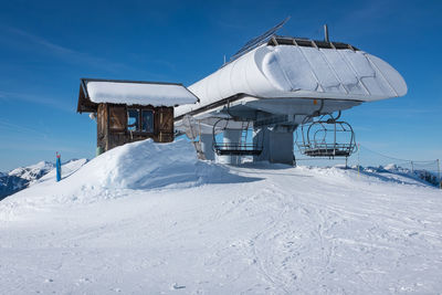 Snow covered mountain against clear sky