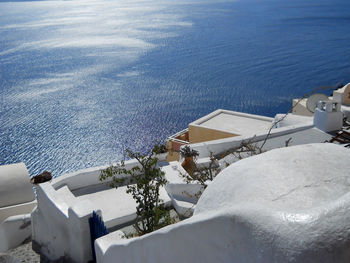 High angle view of snow on sea shore