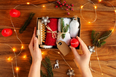 Packing homemade seasonal gift box or self care package. sustainable christmas, zero waste,